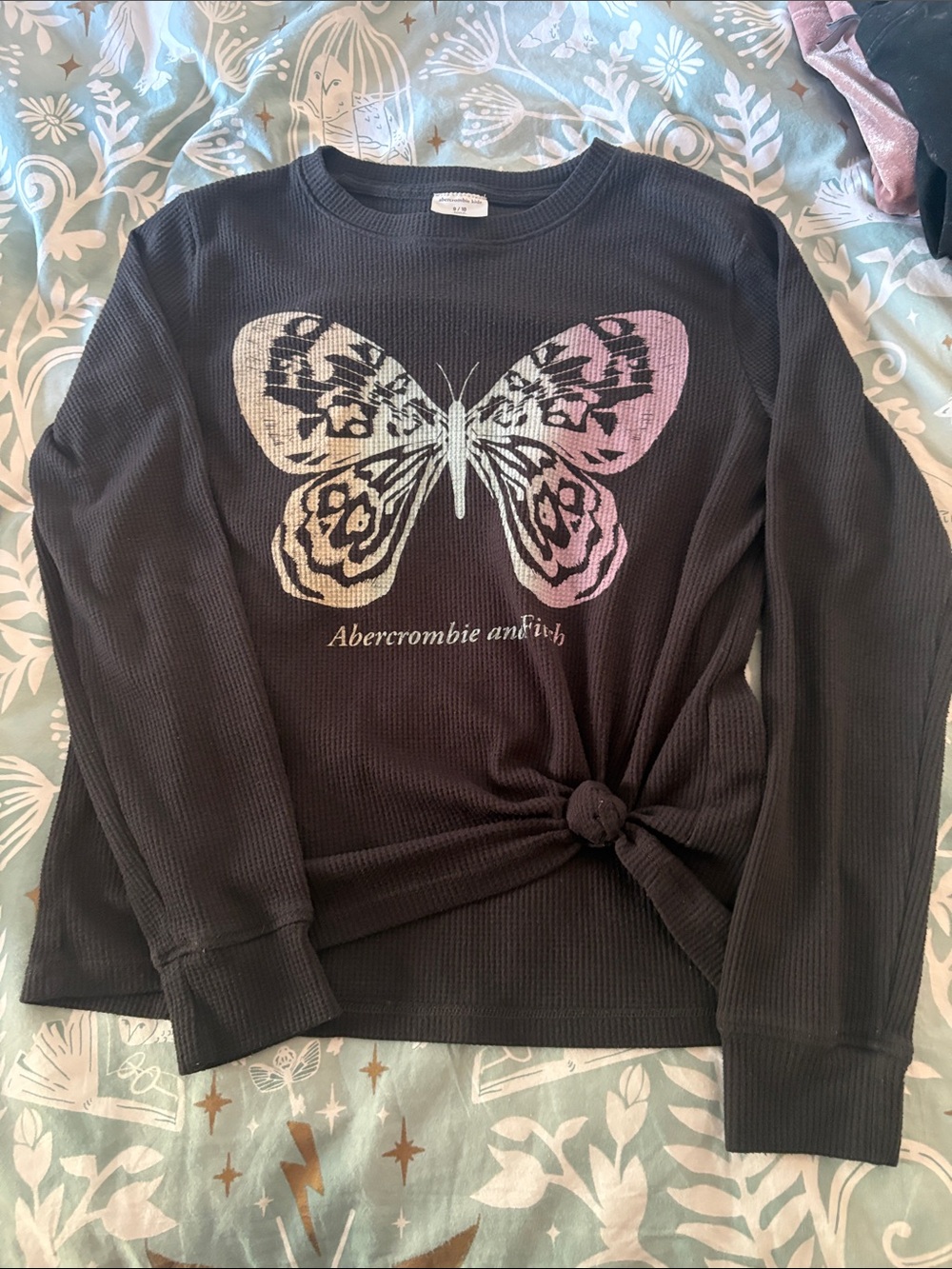 abercrombie kids Black Long Sleeve Butterfly Graphic Tee